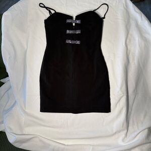 Zara Black Mini Dress with Bow Sequence | M